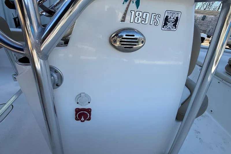 Slide: The Image of 2017 Key West 189 FS boat console with Yeti sticker and control panel. - 21