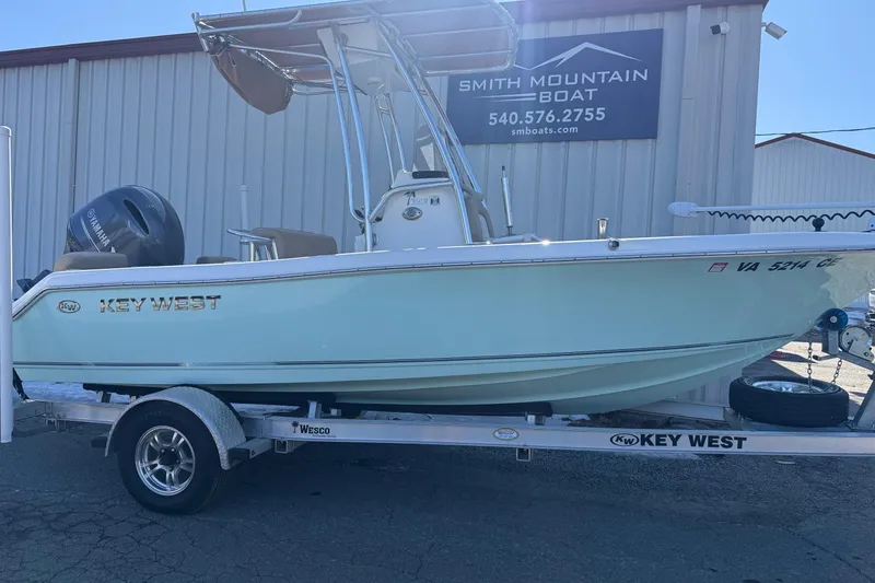 Slide: The Image of 2017 Key West 189 FS boat on trailer at Smith Mountain Boat dealership. - 3