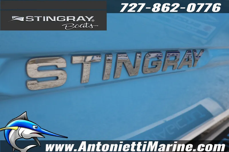 Slide: The Image of 2026 Stingray 236 CC boat logo with contact and website details. - 9