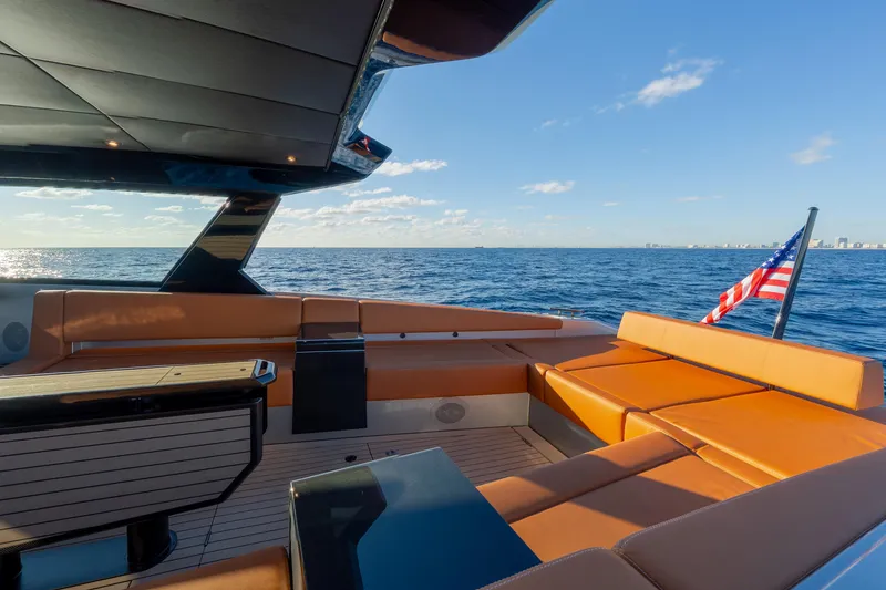 Slide: The Image of Luxurious 2024 Wajer 55 HT yacht with spacious seating, cruising on open sea. - 10