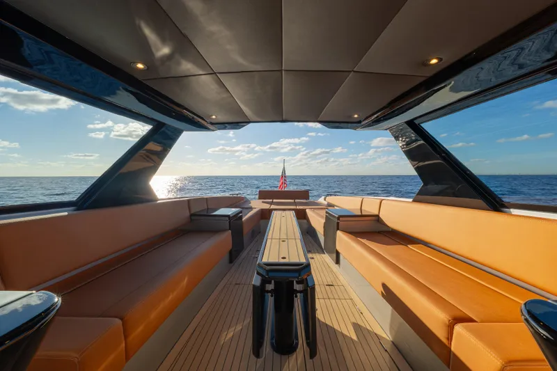 Slide: The Image of Luxurious 2024 Wajer 55 HT yacht interior with ocean view and elegant seating. - 12