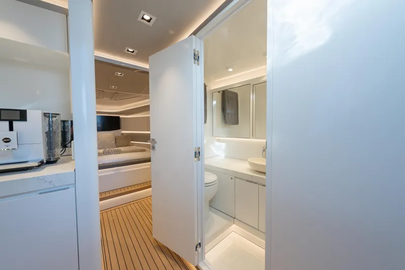 Slide: The Image of Luxurious interior of 2024 Wajer 55 HT yacht featuring modern bathroom and cozy cabin. - 31