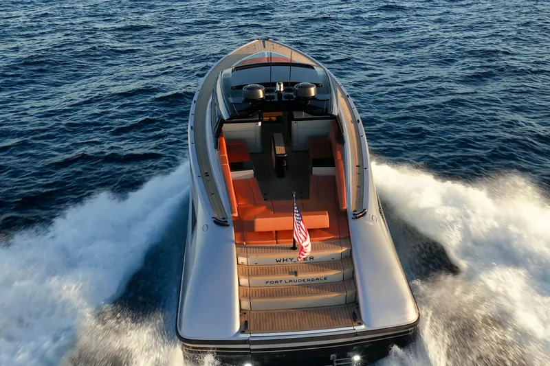 Slide: The Image of 2024 Wajer 55 HT yacht cruising on open water, rear view. - 46