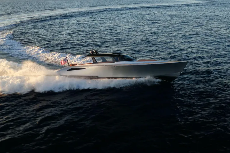 Slide: The Image of 2024 Wajer 55 HT yacht cruising on open water at sunset. - 50