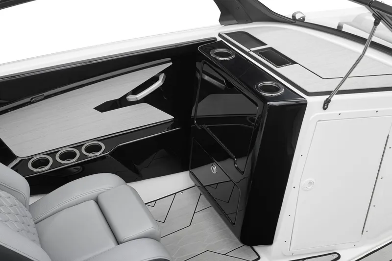 Slide: The Image of 2026 Yamaha Boats 222XD interior with sleek seating and modern console design. - 11