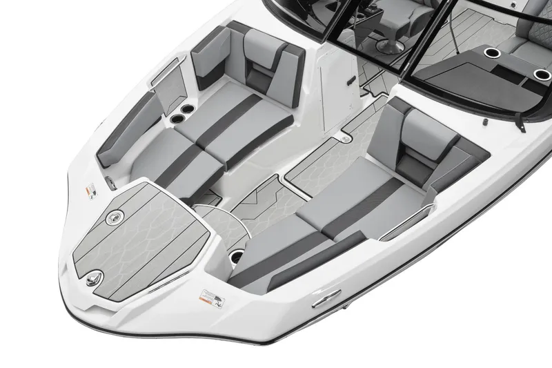 Slide: The Image of 2026 Yamaha Boats 222XD interior, featuring sleek gray seating and modern design. - 4