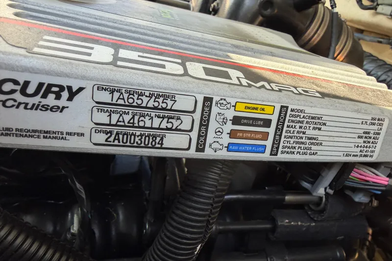Slide: The Image of Mercury Cruiser engine label with specifications and serial numbers for a 2012 Monterey 328SS Super Sport. - 6