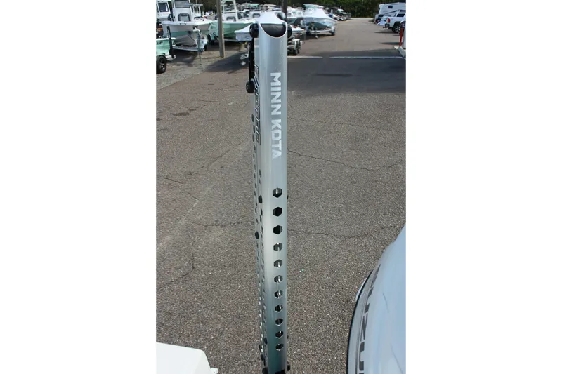 Slide: The Image of Minn Kota trolling motor on 2024 Clearwater 1900 CC boat in marina. - 14