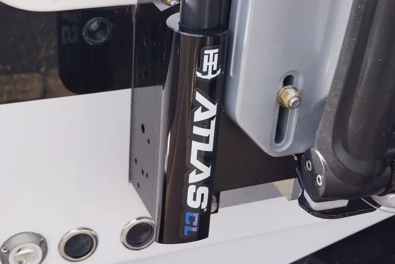 Slide: The Image of Close-up of Atlas CL hydraulic component on 2026 Tidewater 2410 Bay Max boat. - 11