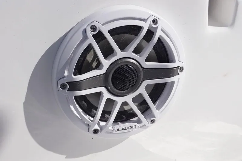 Slide: The Image of Marine speaker on 2026 Tidewater 2410 Bay Max boat, featuring JL Audio design. - 15