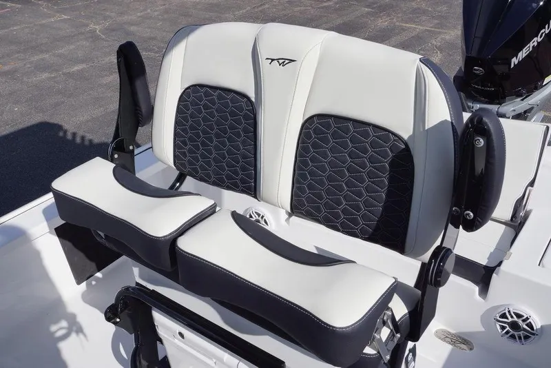 Slide: The Image of 2026 Tidewater 2410 Bay Max boat seating with stylish black and white upholstery. - 17