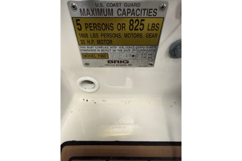 Slide: The Image of Brig Falcon 360 capacity plate, 2021 model, showing maximum load and safety compliance. - 9