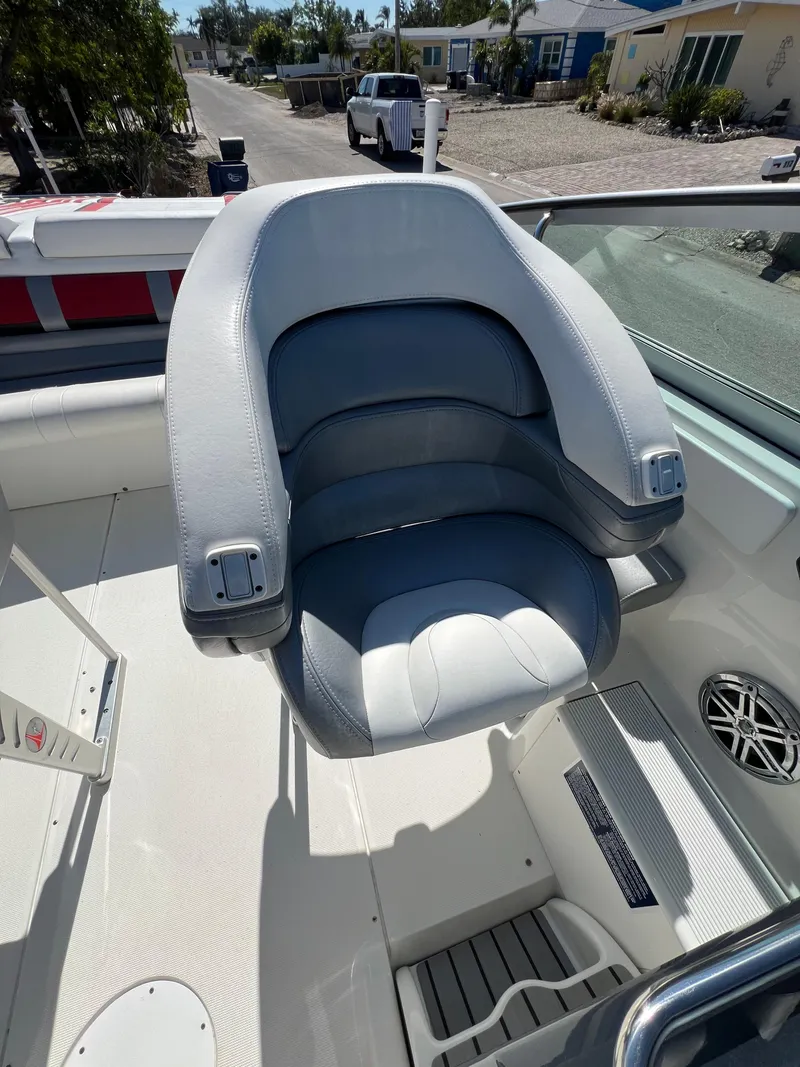 Slide: The Image of 2016 Formula 353 FASTech boat seat, gray upholstery, outdoor setting. - 22