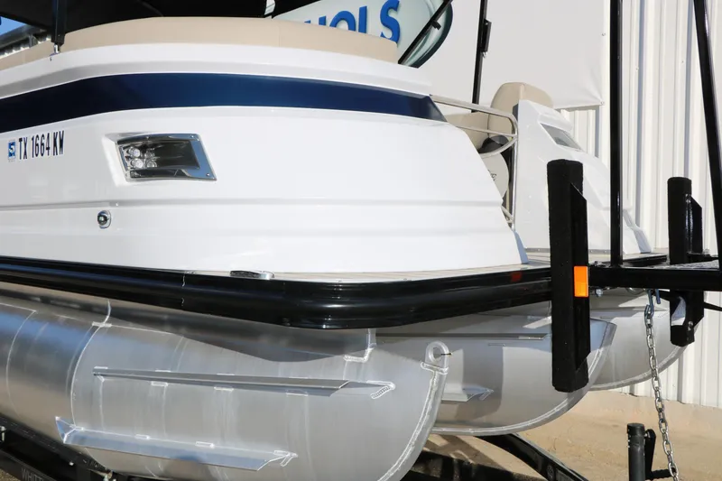 Slide: The Image of 2023 Silver Wave 2410 SW5 RLP pontoon boat on trailer, side view. - 14