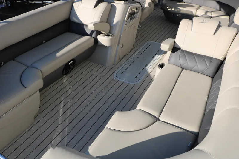 Slide: The Image of 2023 Silver Wave 2410 SW5 RLP boat interior with luxurious seating and modern design. - 24