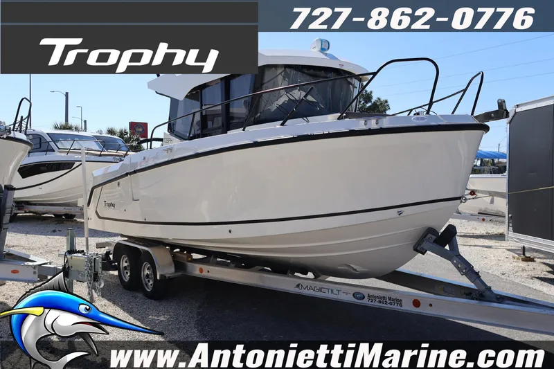Slide: The Image of 2026 Bayliner Trophy T25 Pilothouse boat on trailer at Antonietti Marine dealership. - 3
