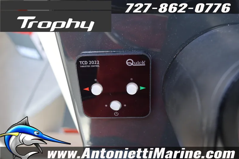 Slide: The Image of Control panel of 2026 Bayliner Trophy T25 Pilothouse boat with thruster controls. - 32