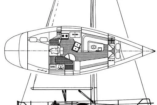 Slide: The Image of Floor plan of a 1995 Hunter Legend 35.5 sailboat, showcasing interior layout and design. - 18
