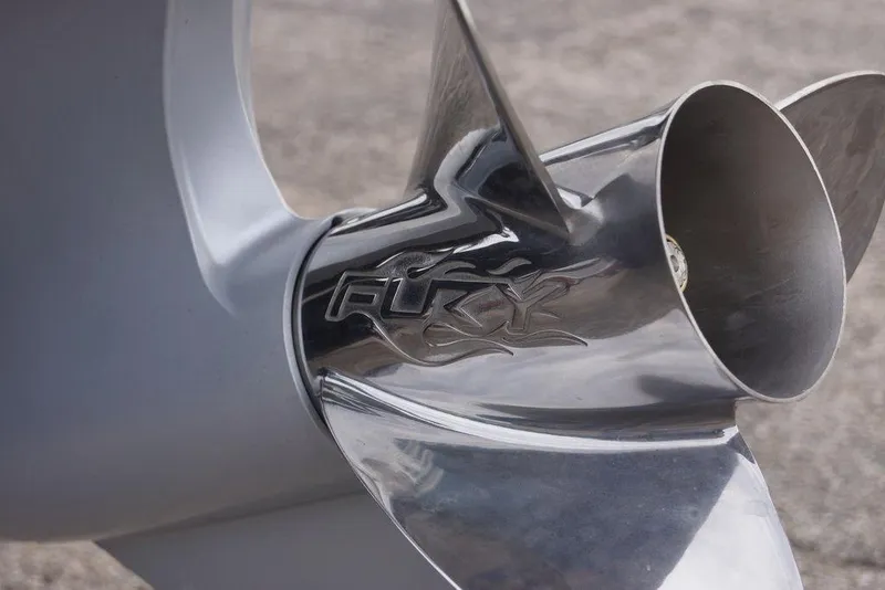 Slide: The Image of Close-up of a shiny propeller with "Fury" engraving, Phoenix 721 ZXL, 2026 model. - 12