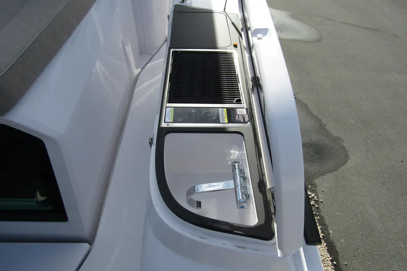 Slide: The Image of 2024 Axopar 45 XC Cross Cabin BRABUS Trim deck detail with sleek design elements. - 46