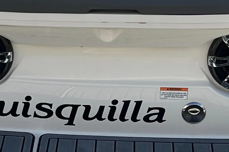 Slide: The Image of 2021 Sea Ray SLX 280 boat with speaker, city skyline in background. - 39