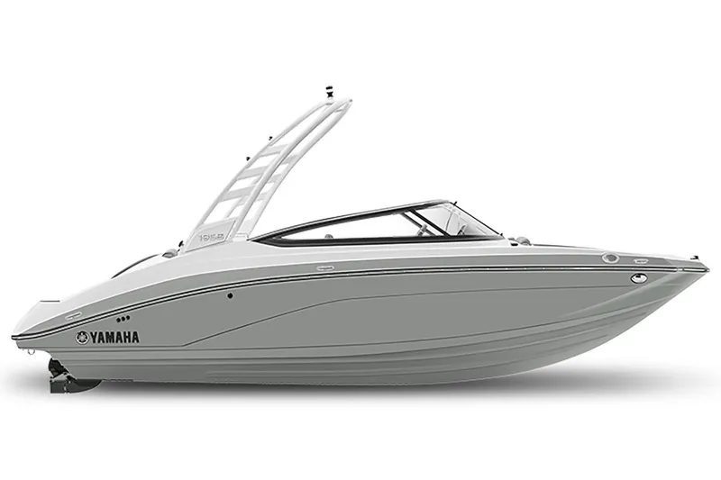 Slide: The Image of 2026 Yamaha Boats 195S, sleek gray design, side view. - 21