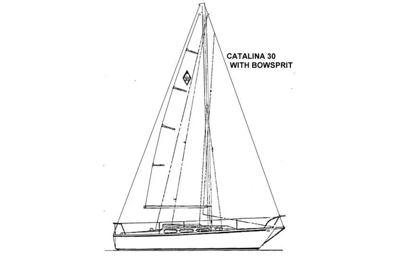 Slide: The Image of Line drawing of a 1980 Catalina 30 sailboat with bowsprit. - 26