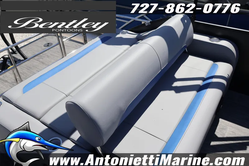 Slide: The Image of 2026 Bentley Pontoons Legacy 243 Swingback EXT with sleek seating design. - 10