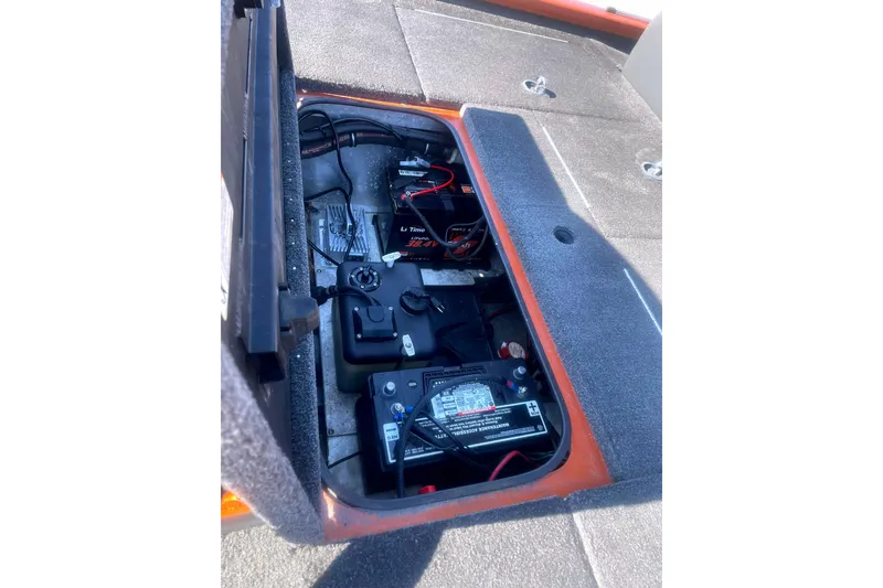 Slide: The Image of Battery compartment of a 2019 Vexus AVX1880 boat with electronics. - 9