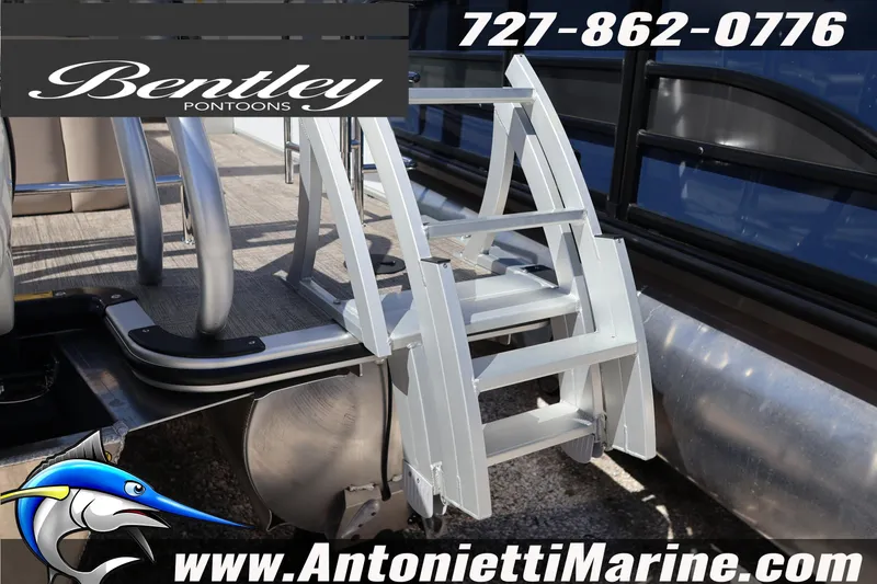 Slide: The Image of 2026 Bentley Pontoons Legacy 203 Swingback with ladder, showcased by Antonietti Marine. - 11