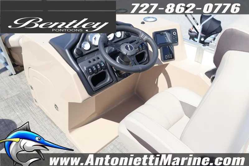 Slide: The Image of Interior view of 2026 Bentley Pontoons Legacy 203 Swingback with steering console. - 16