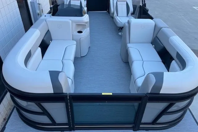 Slide: The Image of 2026 Godfrey Sweetwater 2086 SB pontoon boat interior with spacious seating and modern design. - 7