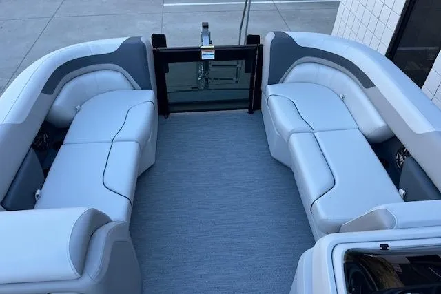 Slide: The Image of 2026 Godfrey Sweetwater 2086 SB pontoon boat interior with plush seating. - 9
