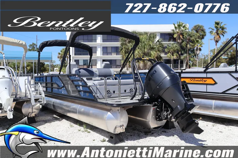 Slide: The Image of 2026 Bentley Pontoons Elite 253 Swingback displayed at Antonietti Marine dealership. - 10