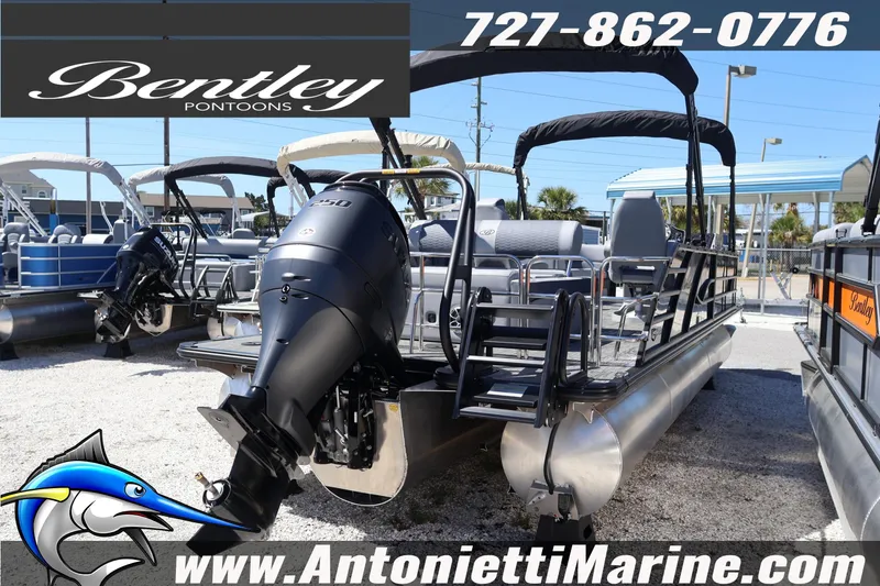 Slide: The Image of 2026 Bentley Pontoons Elite 253 Swingback displayed at Antonietti Marine dealership. - 11