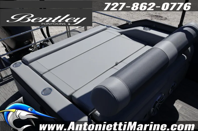 Slide: The Image of 2026 Bentley Pontoons Elite 253 Swingback with luxurious seating, showcased by Antonietti Marine. - 34