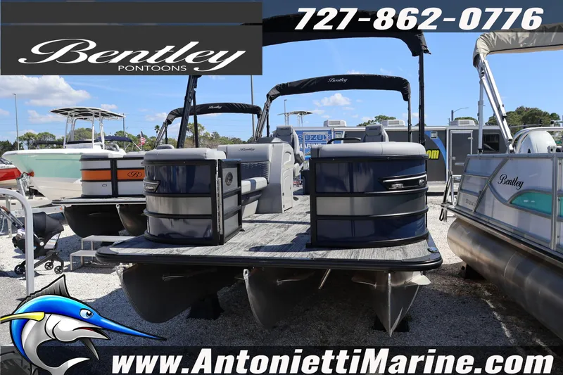 Slide: The Image of 2026 Bentley Pontoons Elite 253 Swingback displayed at Antonietti Marine dealership. - 6