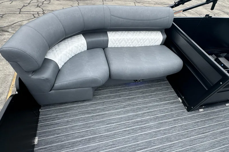 Slide: The Image of Luxurious gray seating in 2026 Premier Escalante boat, featuring stylish upholstery and modern design. - 40
