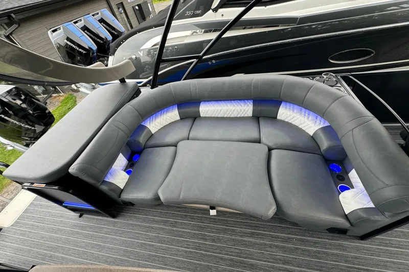 Slide: The Image of Luxurious seating on 2026 Premier Escalante boat with LED lighting and modern design. - 52