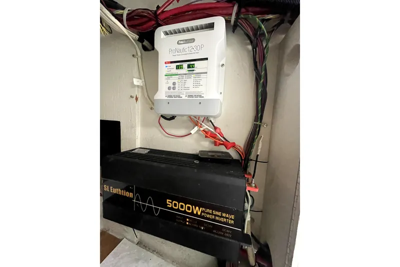 Slide: The Image of Electrical system in a 2001 Bayliner 3988 Command Bridge Motoryacht with ProNautic charger and power inverter. - 45