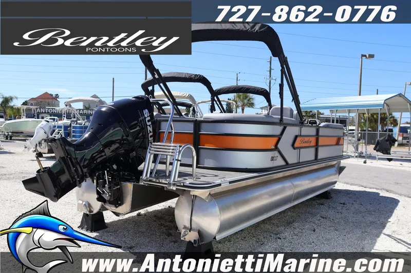Slide: The Image of 2026 Bentley Pontoons Bolt 223 with Suzuki engine at Antonietti Marine dealership. - 8