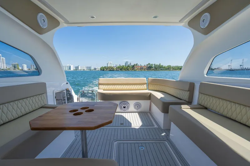 Slide: The Image of Luxurious interior of 2026 Hanover 375 yacht with scenic ocean view. - 62