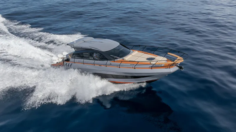 Slide: The Image of Modern Hanover 415 yacht cruising on open sea, 2025 model. - 28