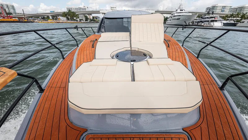 Slide: The Image of Luxurious deck of Hanover 415 boat, 2026 model, with beige upholstery. - 45