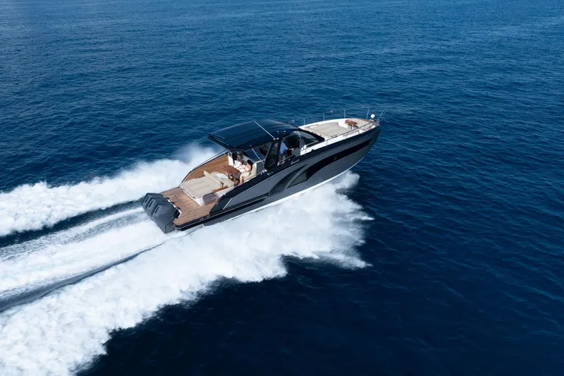 Slide: The Image of Luxury Hanover 447 yacht cruising on open sea, 2026 model. - 12