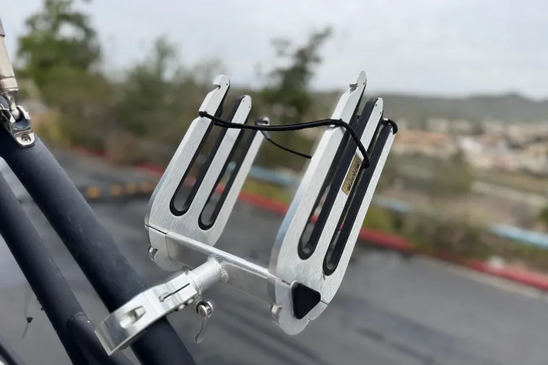 Slide: The Image of Wakeboard rack on a 2017 Regal 2000 ESX Bowrider, secured with a bungee cord. - 11