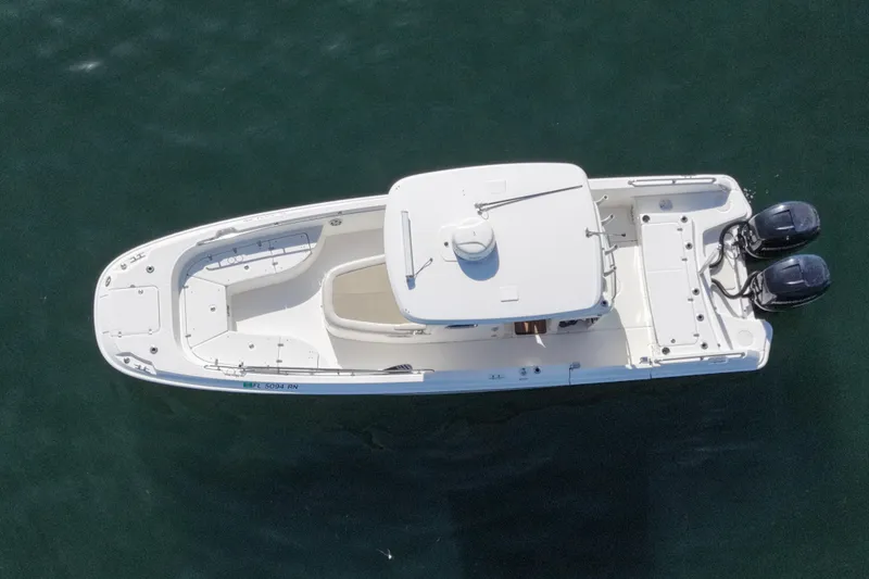 Slide: The Image of Aerial view of 2018 Boston Whaler 270 Dauntless boat on water. - 9