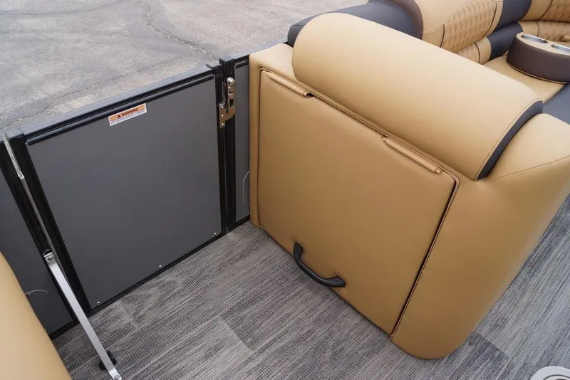 Slide: The Image of 2026 Avalon Catalina Versatile Rear Bench, tan upholstery, and gray flooring detail. - 10