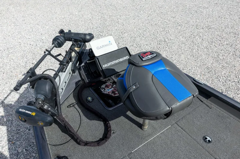 Slide: The Image of 2020 Ranger RT188P boat with Garmin and Humminbird electronics, Minn Kota trolling motor, and padded seat. - 31