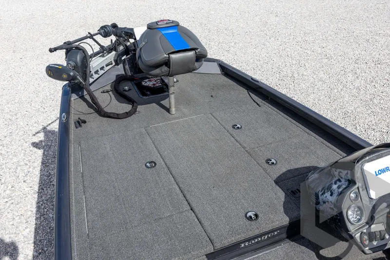 Slide: The Image of 2020 Ranger RT188P boat deck with trolling motor and Lowrance electronics. - 34
